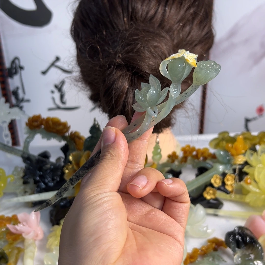 月***月定制蛇纹石玉毛货发饰