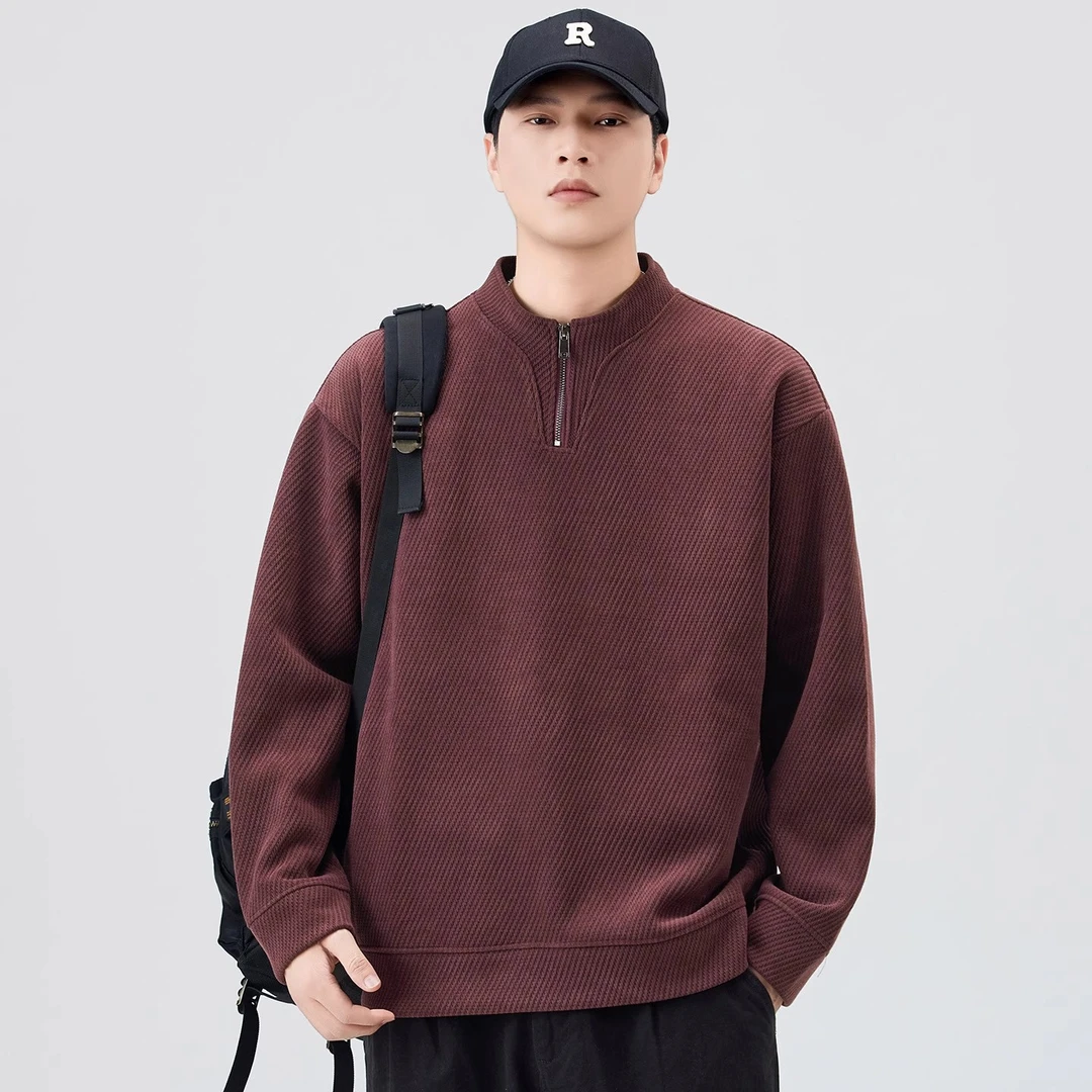 秋冬季新款半拉链立领男士卫衣加绒加厚休闲套头长袖t恤潮牌外套