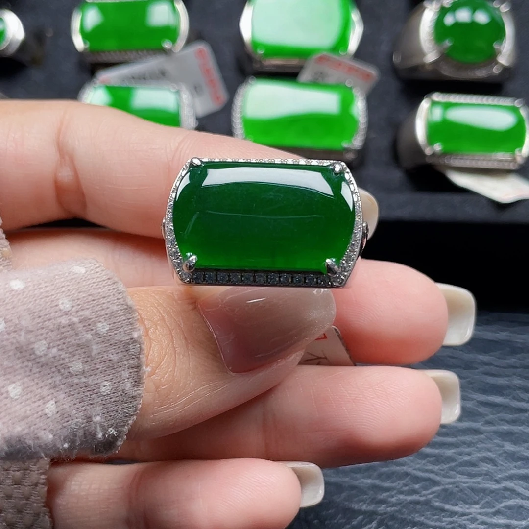 翡翠银S925镶嵌戒指天然A货翡翠没运费险3050