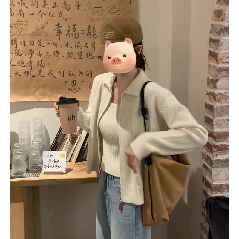 巨好看的韩系早秋氛围感穿搭一整套针织开衫吊带背心上衣两件套装