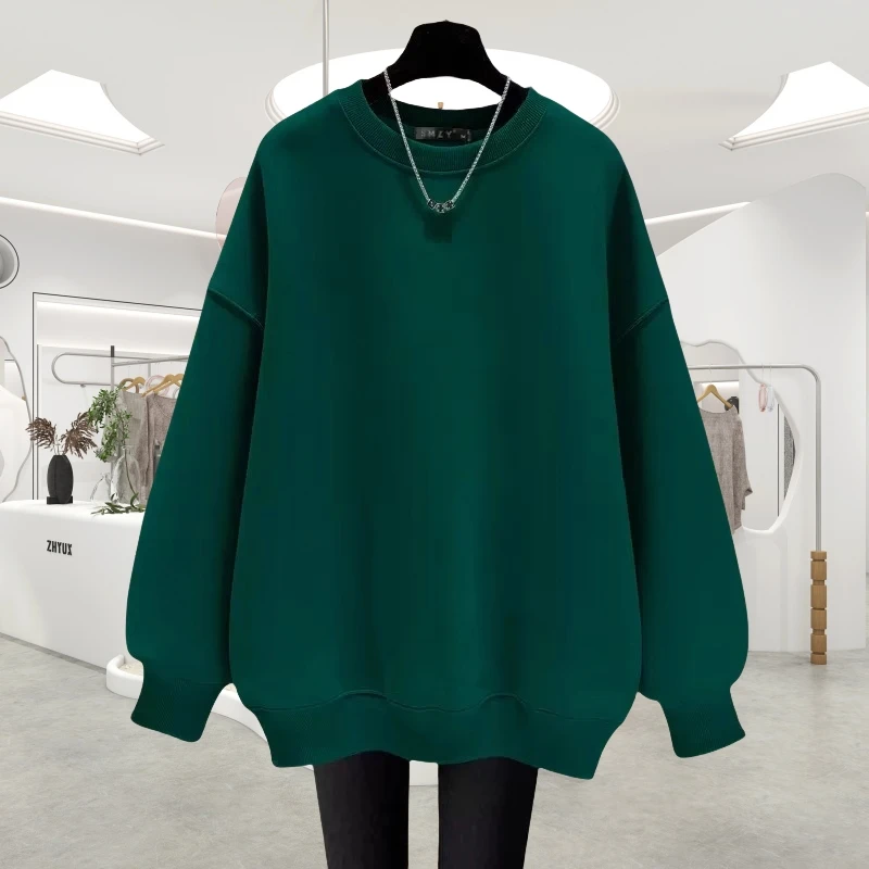 2026新款春秋冬季休闲慵懒风薄款潮宽松套头圆领卫衣女加绒中长款