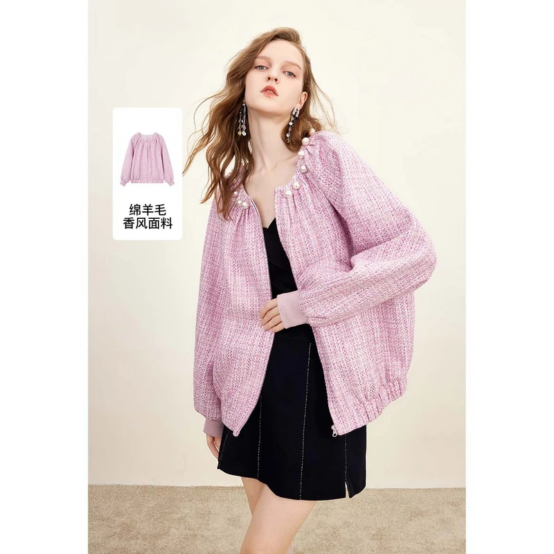 missCOCOON珠片香风面料珍珠外套0140