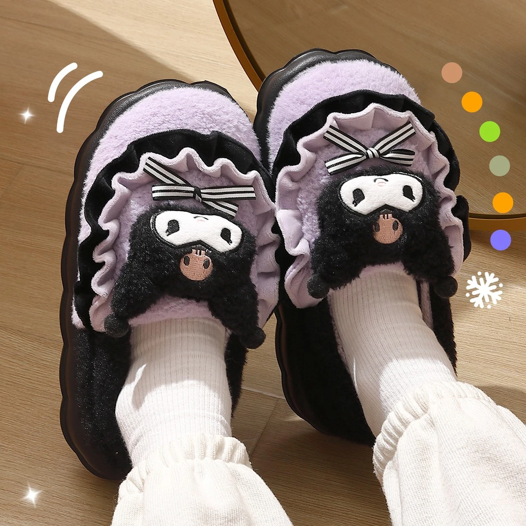 库洛米棉拖鞋女士冬季包跟2025新款室内家居毛绒保暖三丽鸥拖鞋女