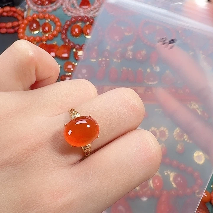 南红玛瑙银S925镶嵌戒指