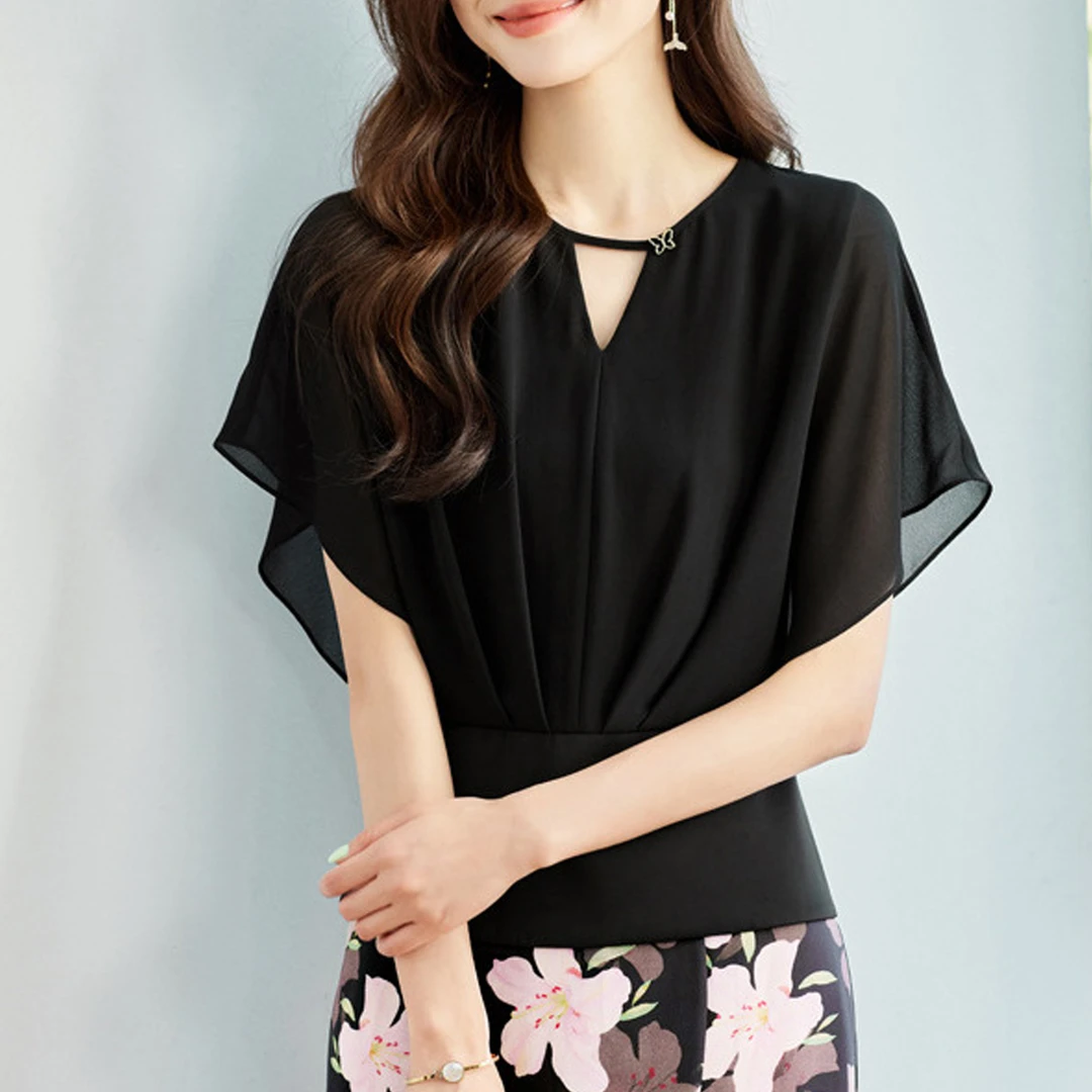短袖雪纺衫T恤上衣女2025夏季新款高级感气质温柔蝙蝠袖衬衣22214