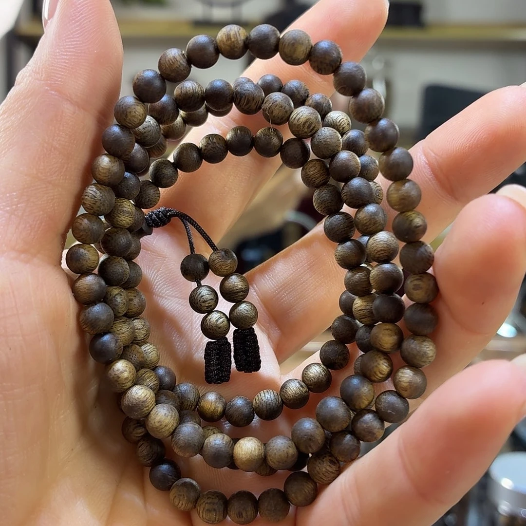 沉香手串99沉乌身正圆珠多圈5mm8克➕多样性发1