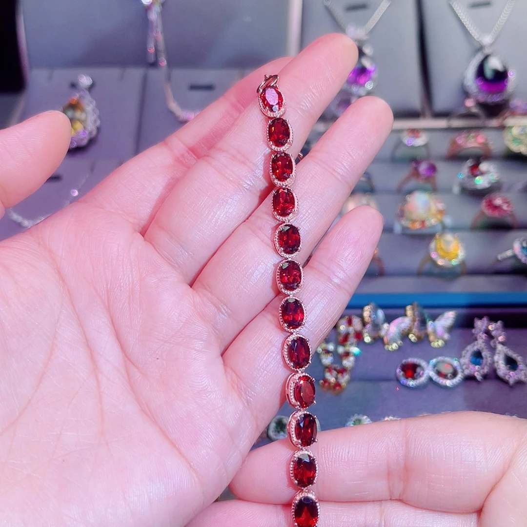 银S925镶嵌手链石榴石