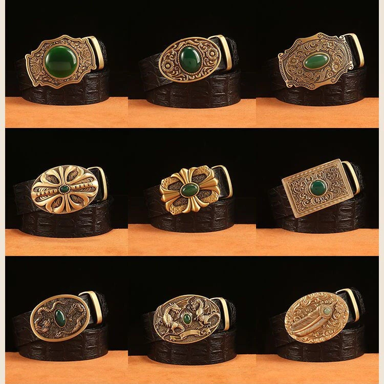 玉石高档鳄鱼纹皮带男士真皮复古个性腰带男中年休闲头层牛皮裤带