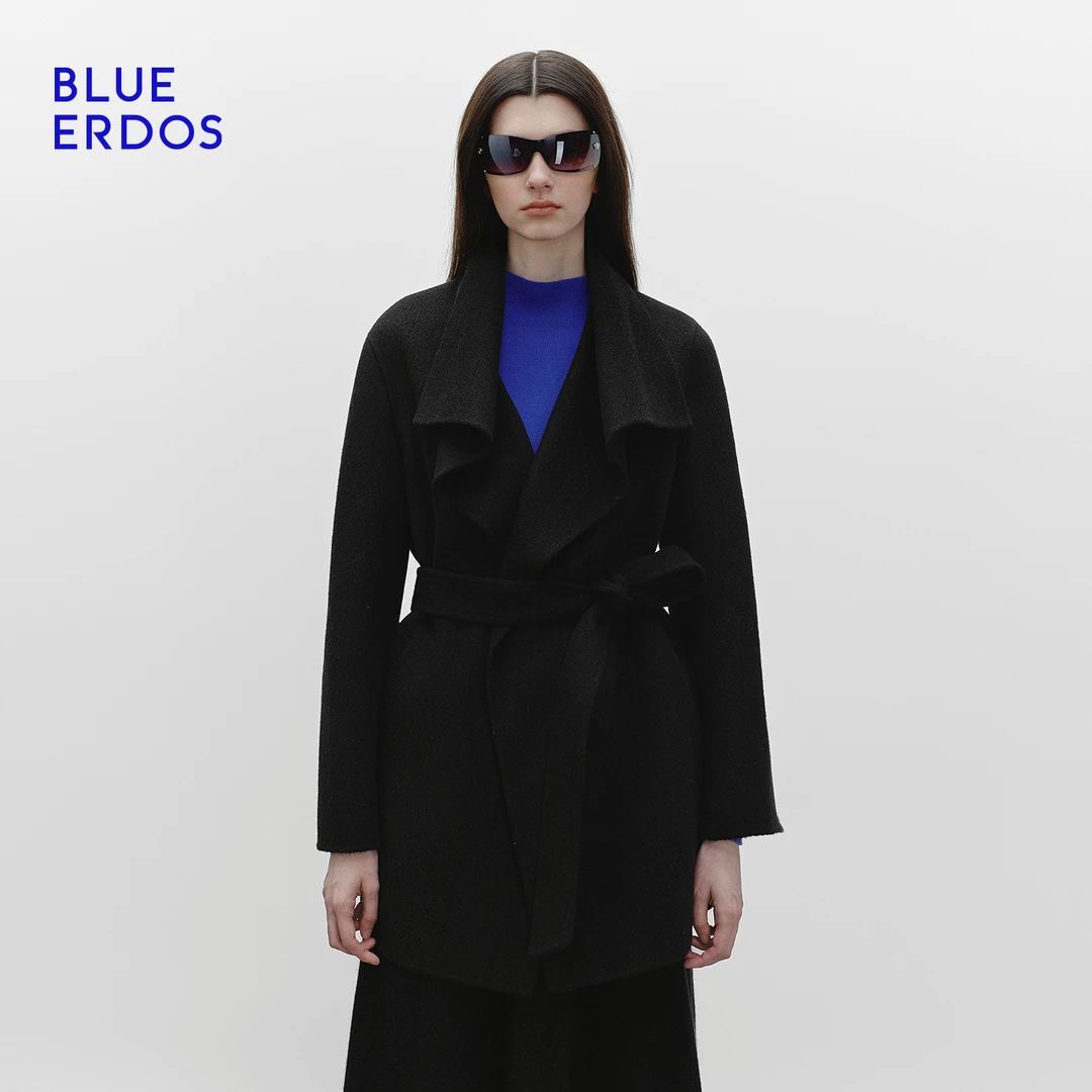 BLUE ERDOS 25新款黑色羊毛大衣女短款高级感毛呢外套B2256K701