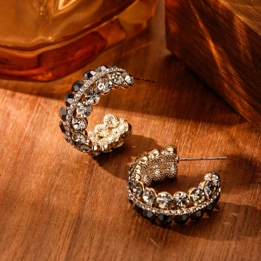 【KEFAN珂梵】精致耳环拼色满钻夸张气场十足耳圈法式百搭耳钉耳饰