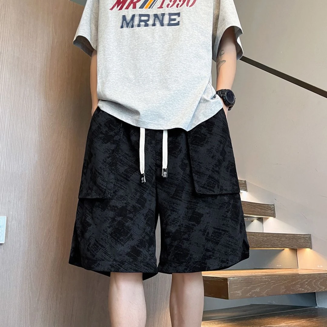 引创夏季新款短裤男宽松潮流迷彩中裤休闲百搭薄款大码多口袋短裤