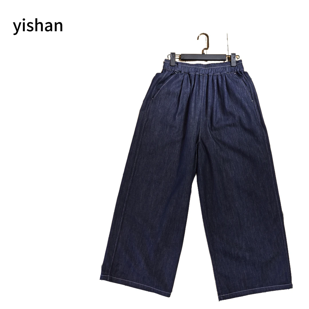 皮筋腰贴标汉麻牛仔裤宽松水洗时尚