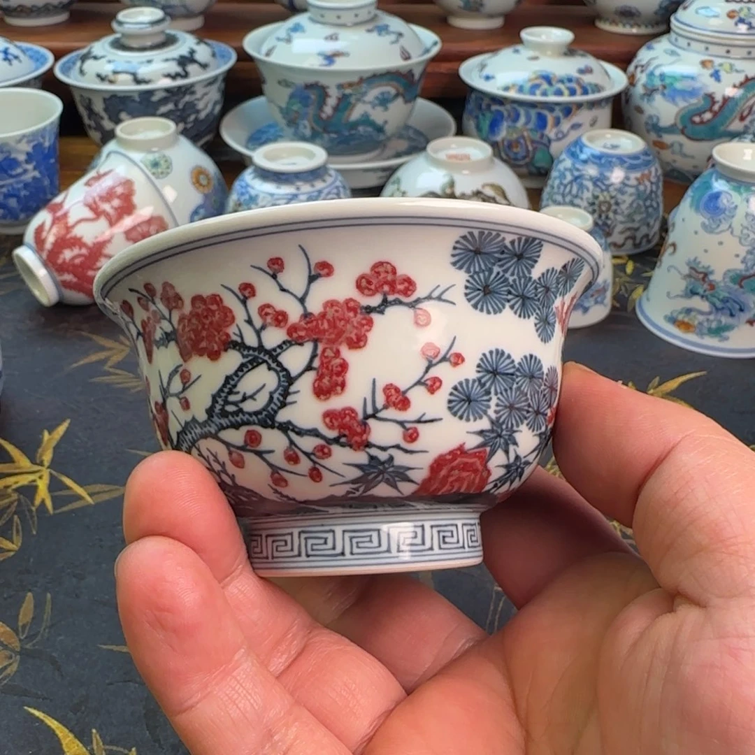 釉里红岁寒三友大压手