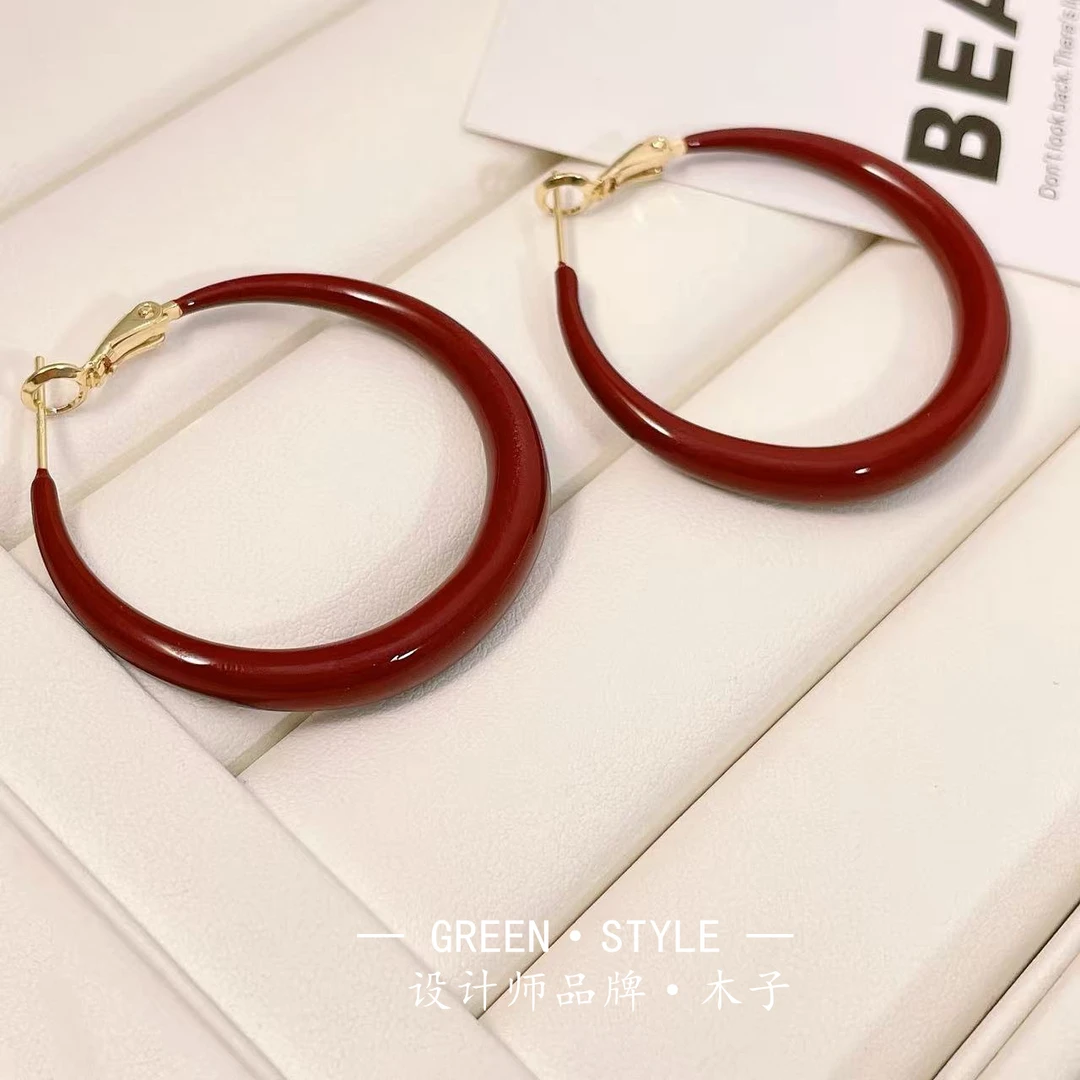铜合金耳饰 【秋冬红色耳圈】轻奢百搭新款简约时尚设计师-A28