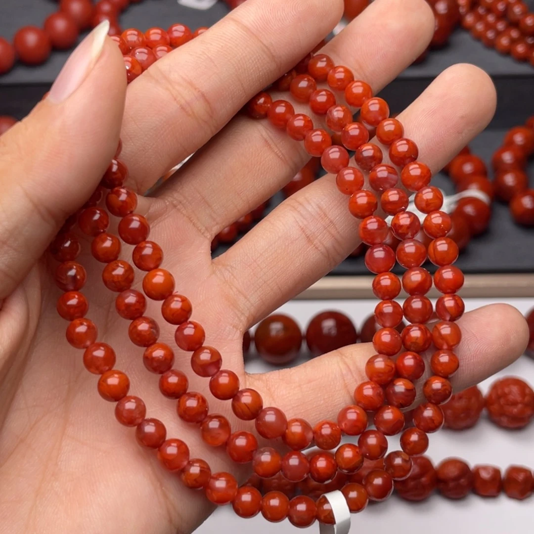 南红玛瑙未镶嵌手串H5.8mm顶品妖孽牛血火焰长链