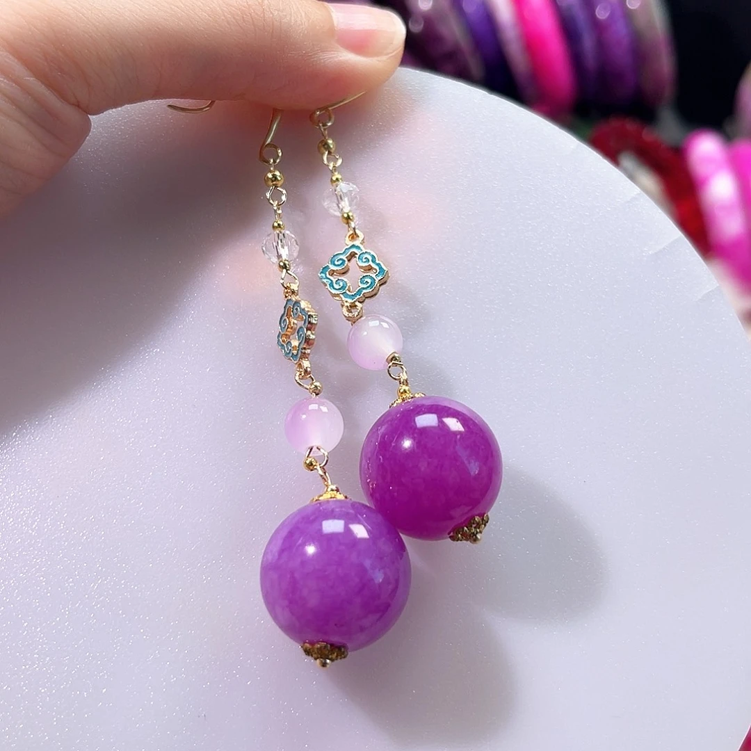 无非金属设计款玉化紫舒耳坠