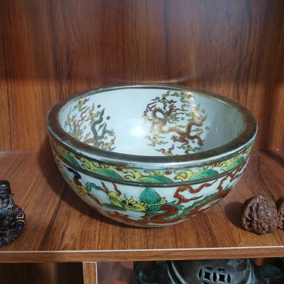 斗彩龙纹描金大碗茶具陶瓷茶碗瓷碗茶杯