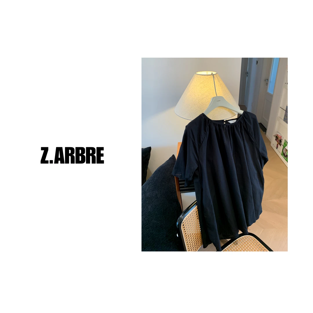 Z.ARBRE 清冷感超气质棉麻黑色娃娃衫上衣女