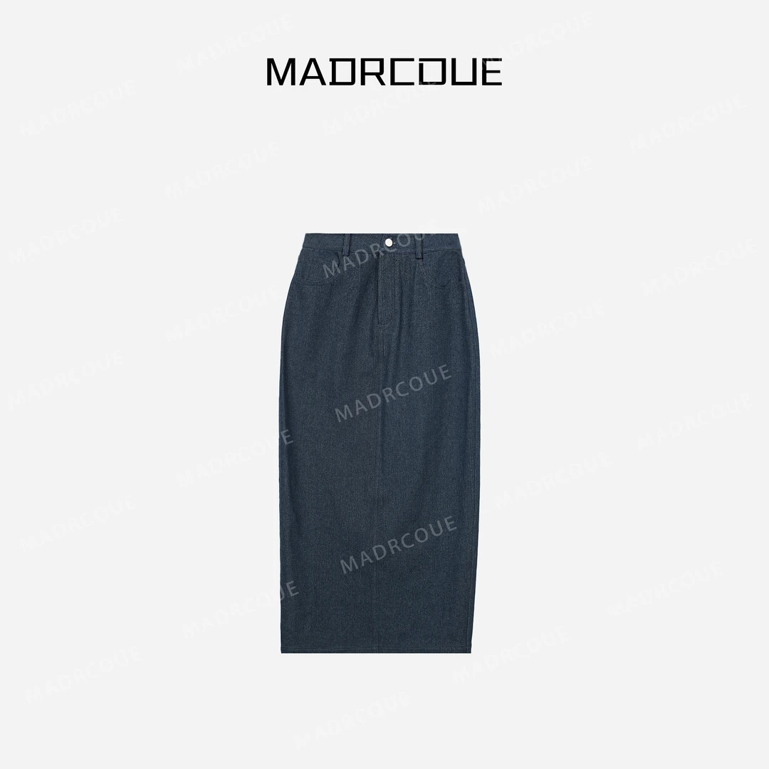 MADRCOUE 江奇怪 高腰拼接后开叉半身牛仔裙显瘦百搭 JJC8076-1