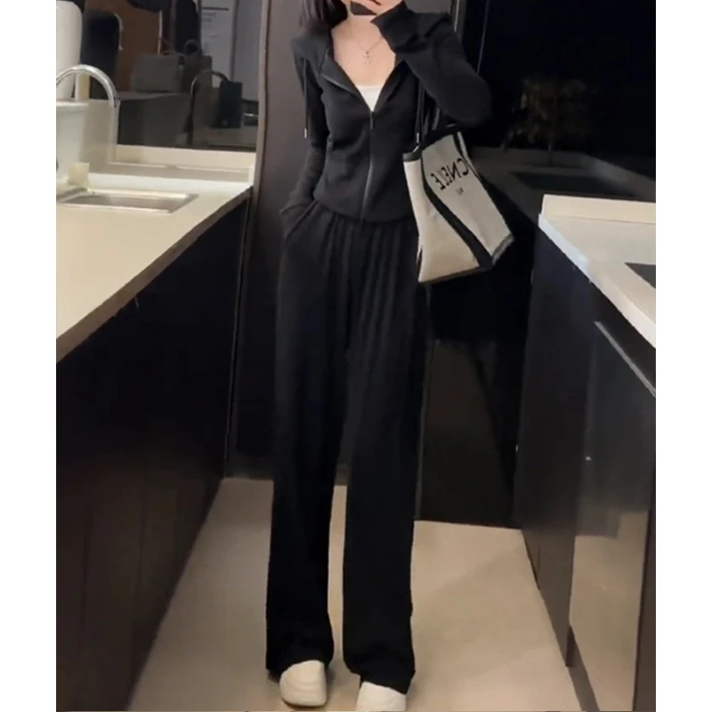 减龄百搭运动休闲套装女春秋2025新款韩版连帽卫衣阔腿裤两件套