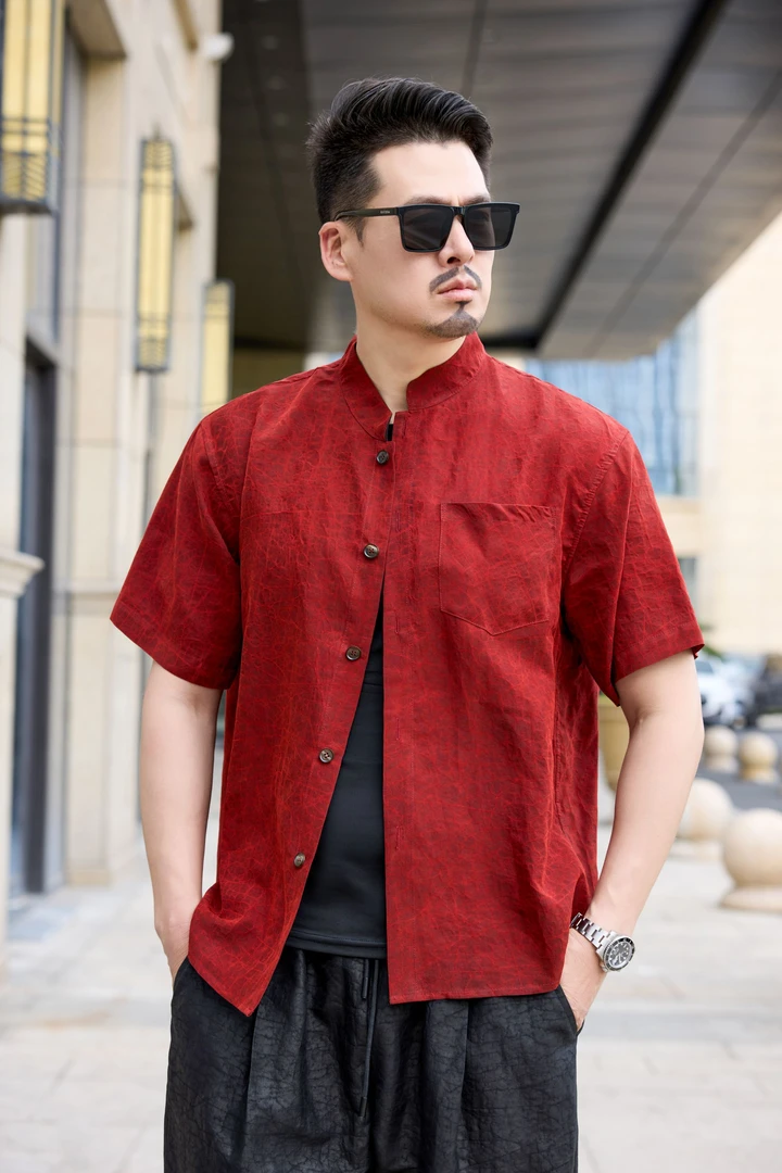 【红龟上衣】100%桑蚕丝春夏男士薄款宽松中式香云纱立领国风上衣