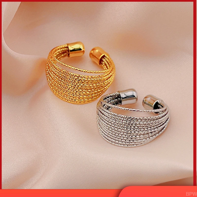 钛时尚钛钢戒指金黄高级感戒指女食金色钢指戒开口简约拉丝 线条