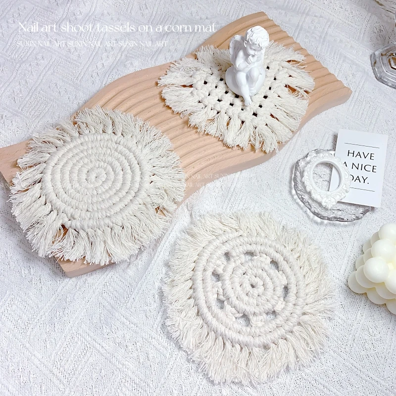 ins美甲拍照道具客照手拿拍摄展示摆件编织流苏垫天使网红装饰新