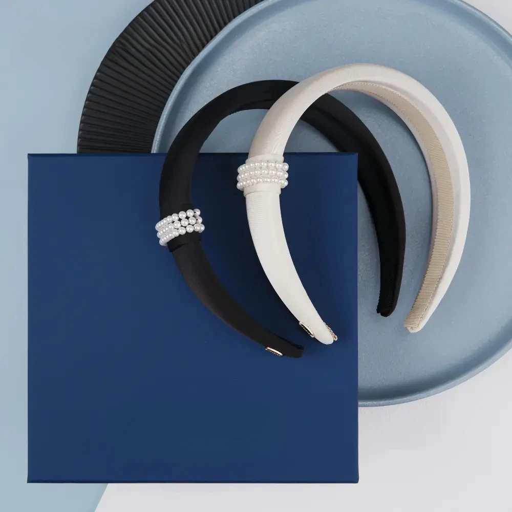 赵露思同款高亮珠宽版发箍增高颅顶米色黑色百搭网红气质简约可爱商品图