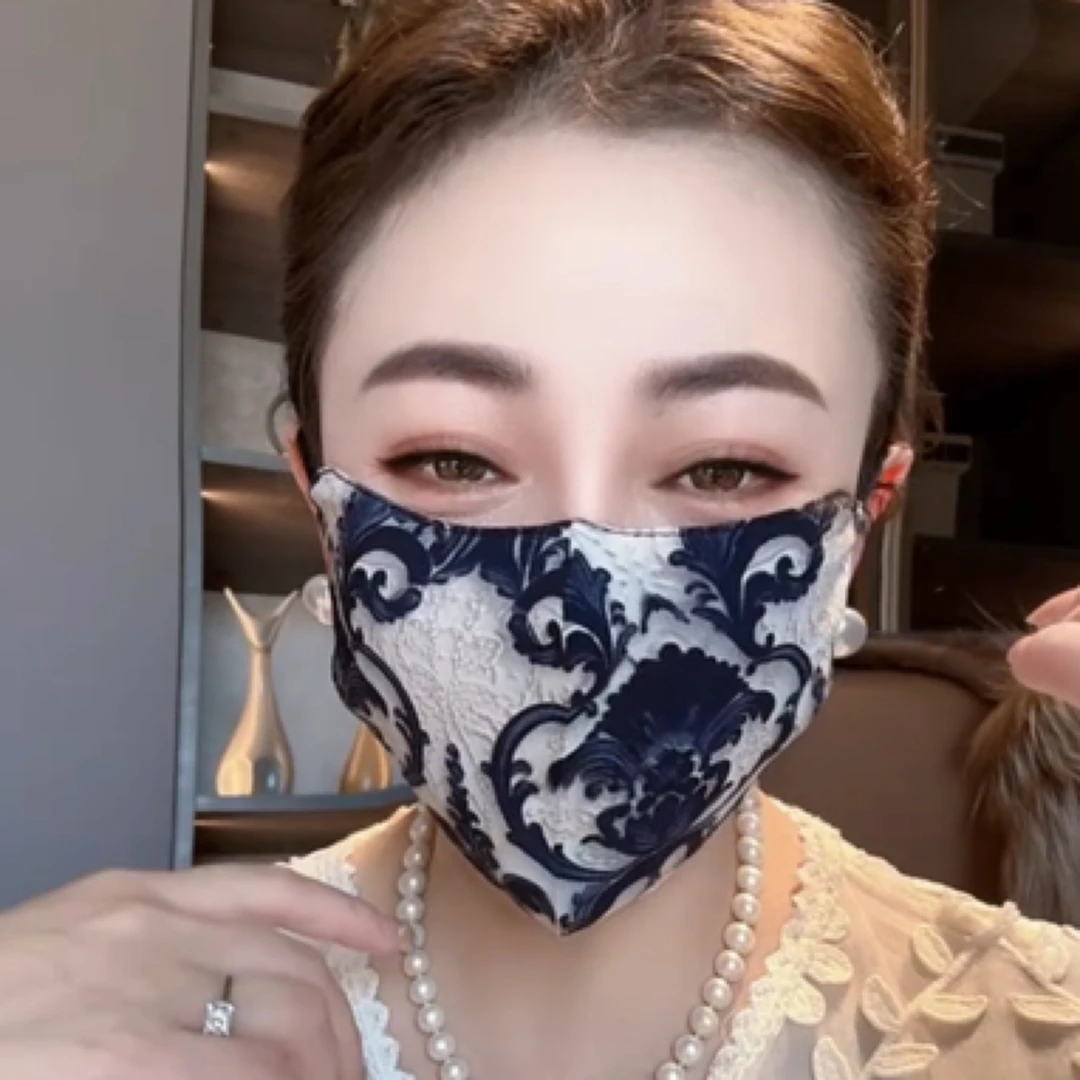 春夏款提花国风青花瓷口罩护眼角面罩