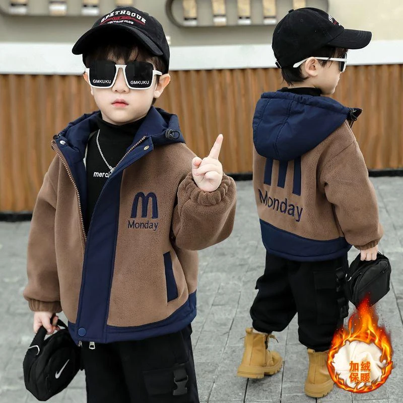 6-12岁潮款秋冬男童袄儿童冬装男童加绒外套新款中小童宝宝秋冬