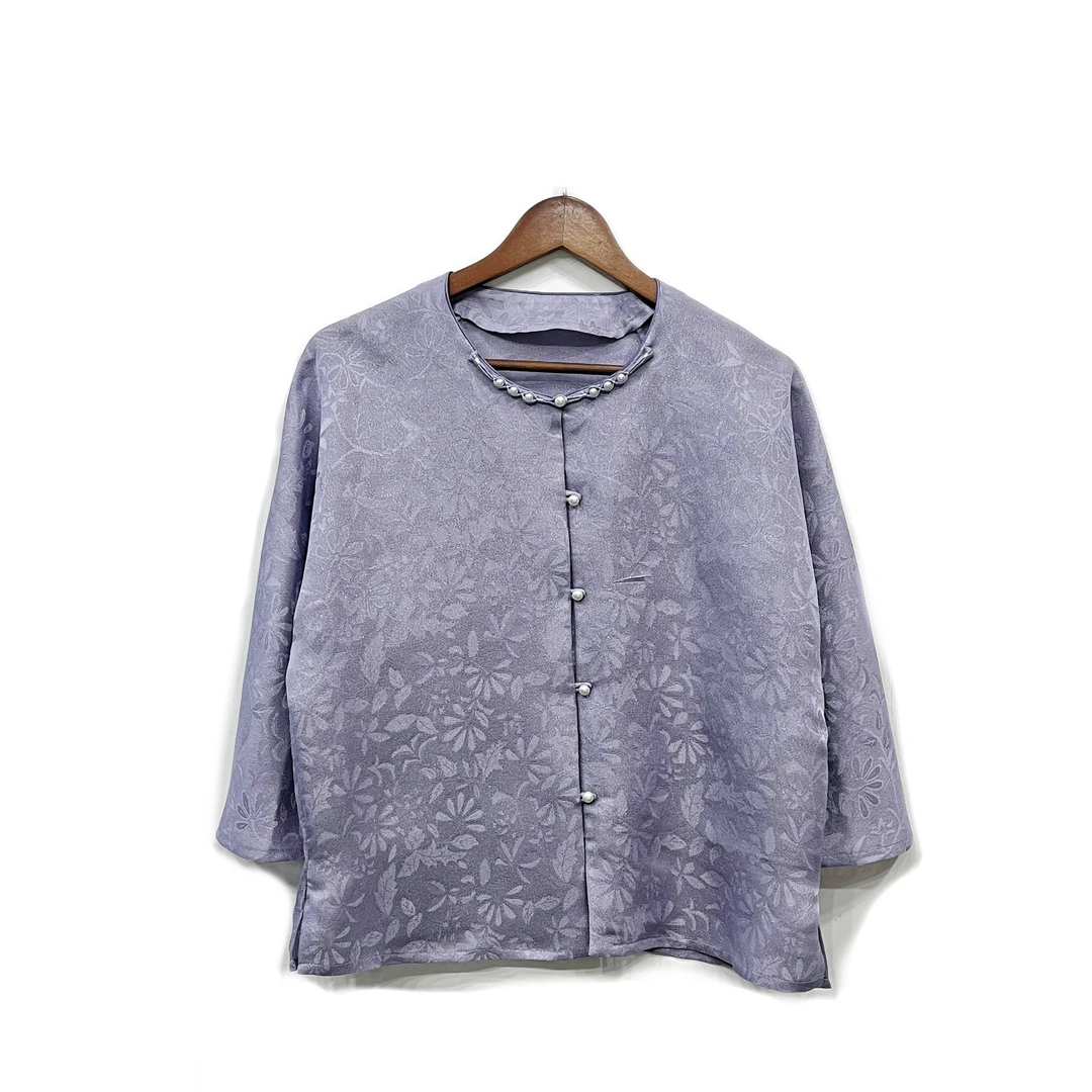 2025新款薄款提花花影常规长袖圆领对襟上衣百搭夏季中式罗开衫