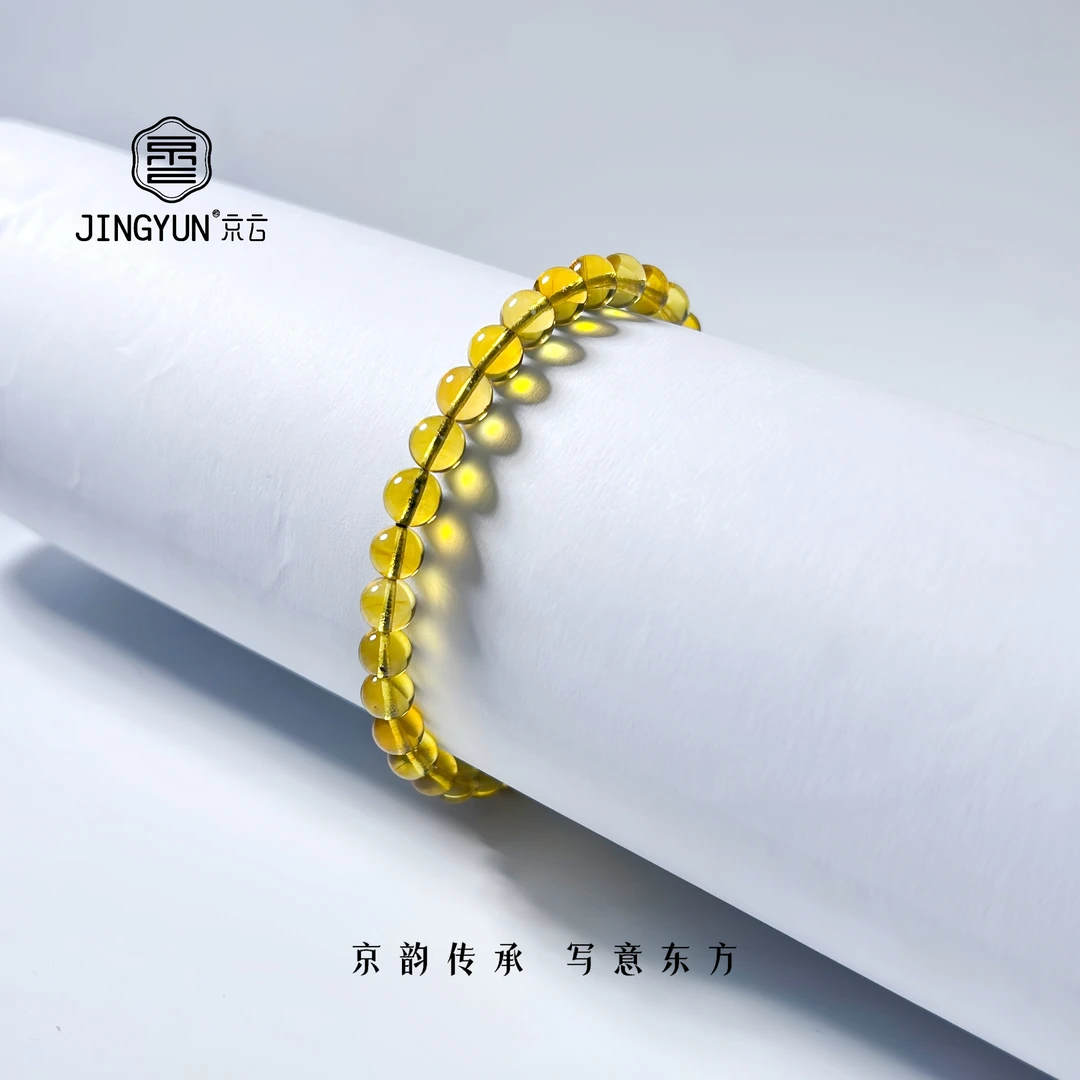 墨西哥蓝珀手串8-15mm+琥珀手链气质简约素圈金色单圈