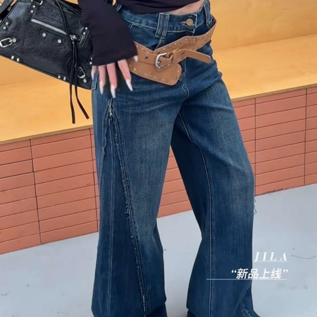 秋季新款高腰宽松显瘦直筒阔腿牛仔裤女通勤百搭慵懒风