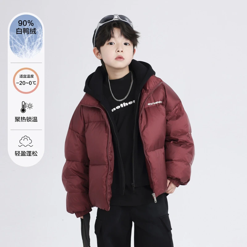 男大童冬季红色过年假两件面包羽绒服2025新款儿童装冬装加厚外套