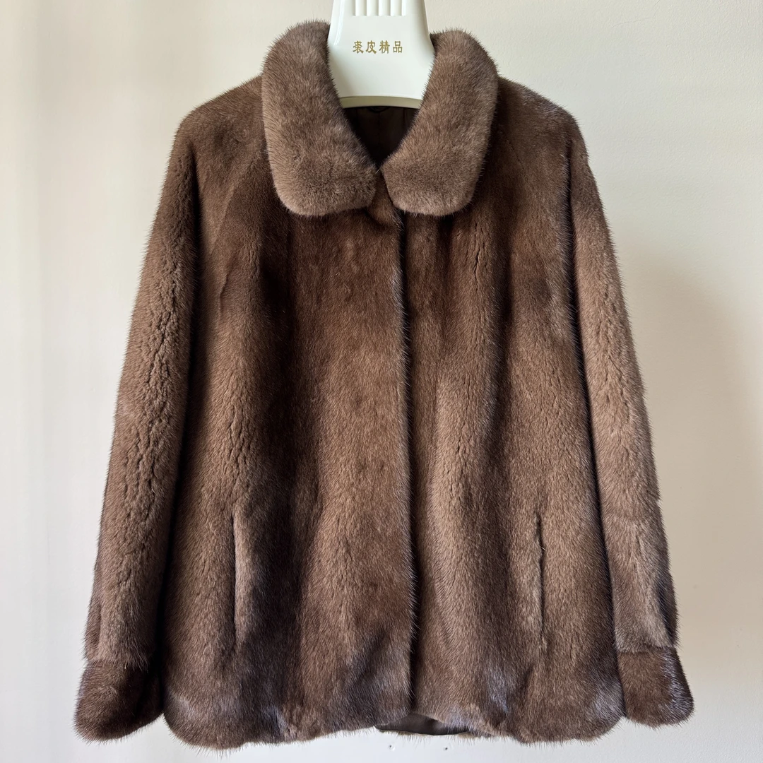 鲍艺BAOYI立翻领短款休闲外套 真貂真皮毛水貂皮草外套