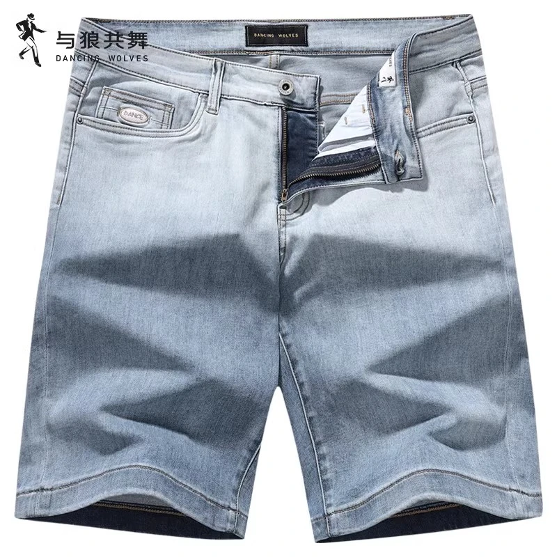 【弹力】与狼共舞浅蓝牛仔短裤男士2025夏季新款零压时尚五分裤子