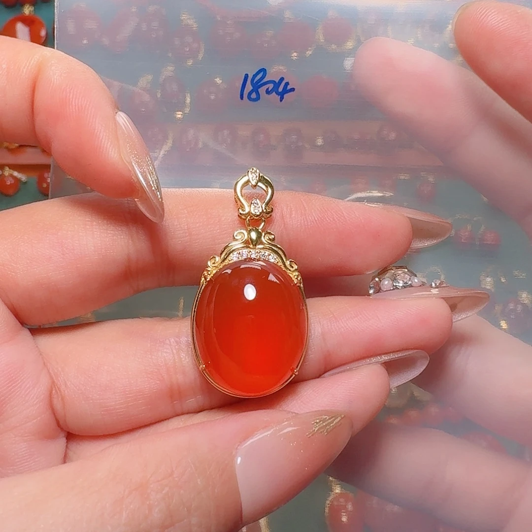 南红玛瑙银S925镶嵌吊坠