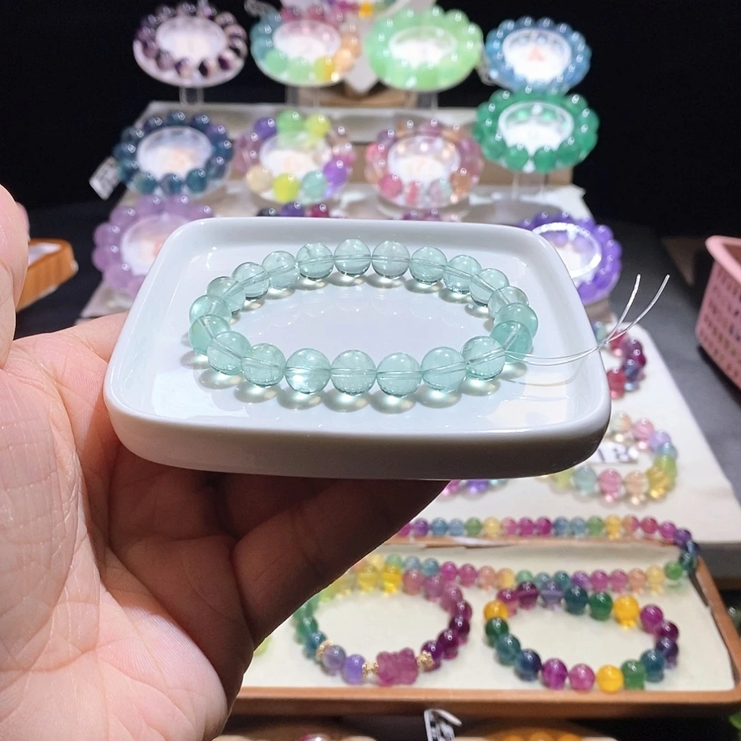 手链萤石未镶嵌9.6mm薄荷曼波