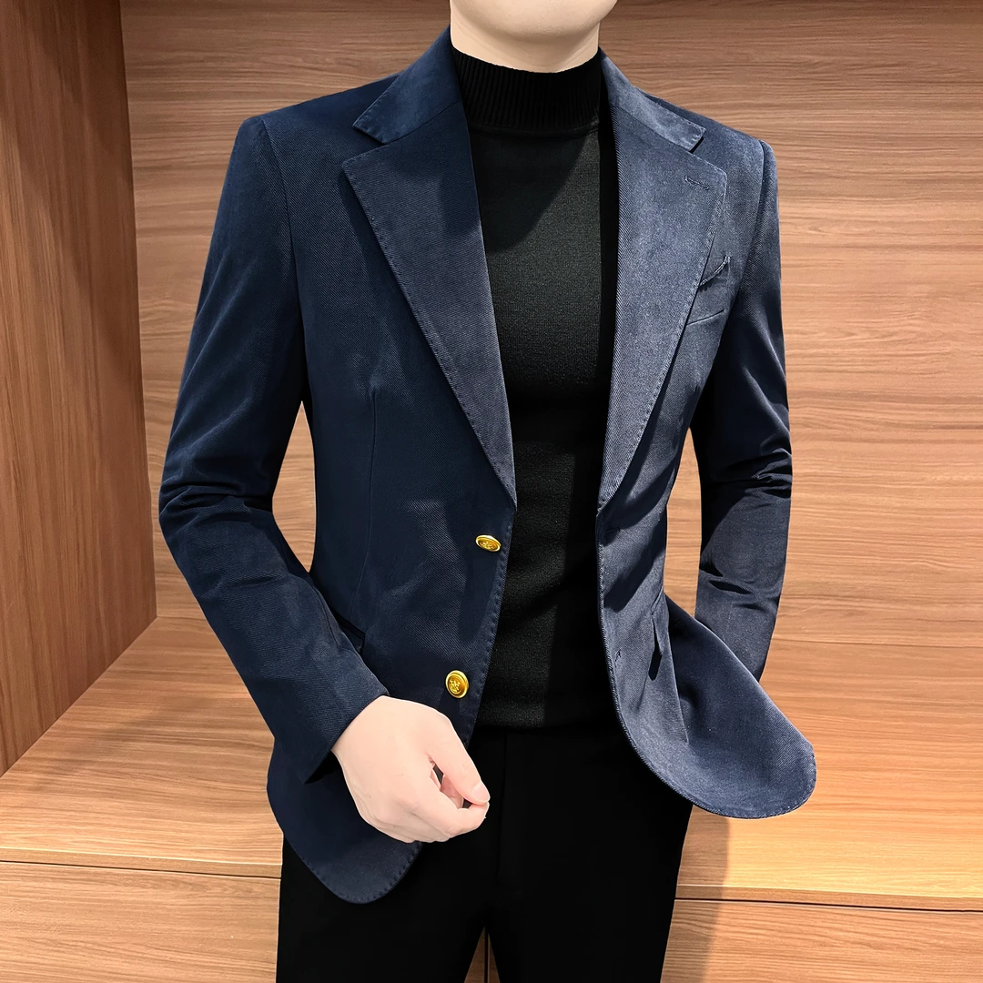 休闲灯芯绒西装外套男款秋冬2025炸街潮牌男装痞帅高级感西服单件