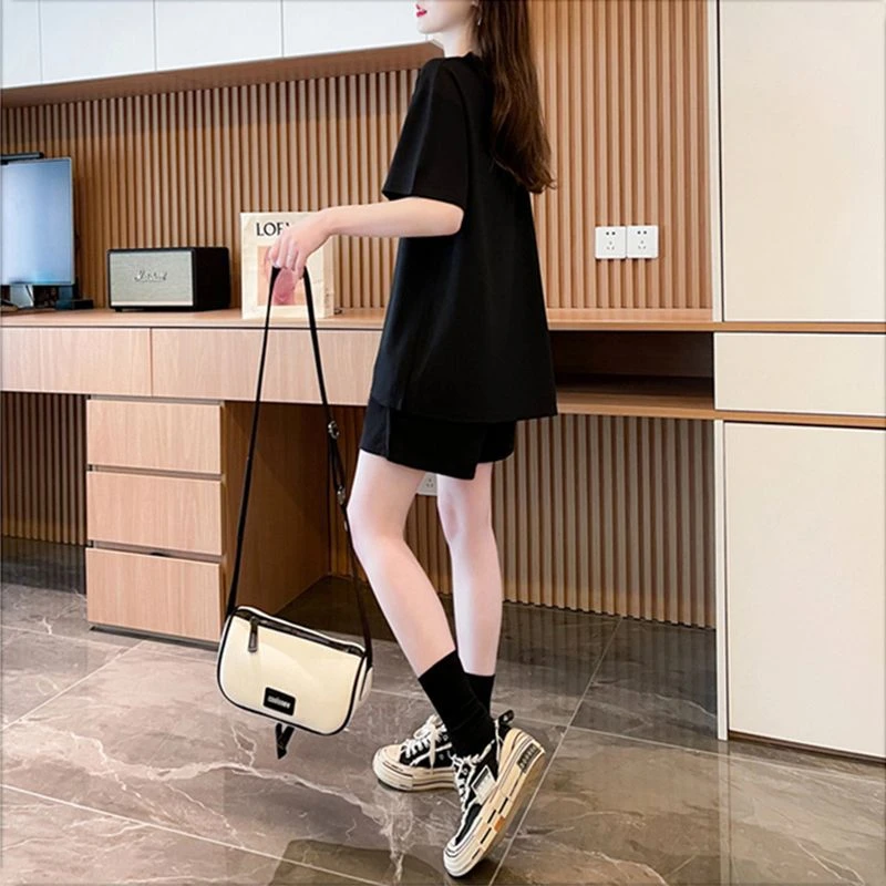 运动风T恤短裤套装女2025夏季大码300斤宽松短袖上衣热裤两件套