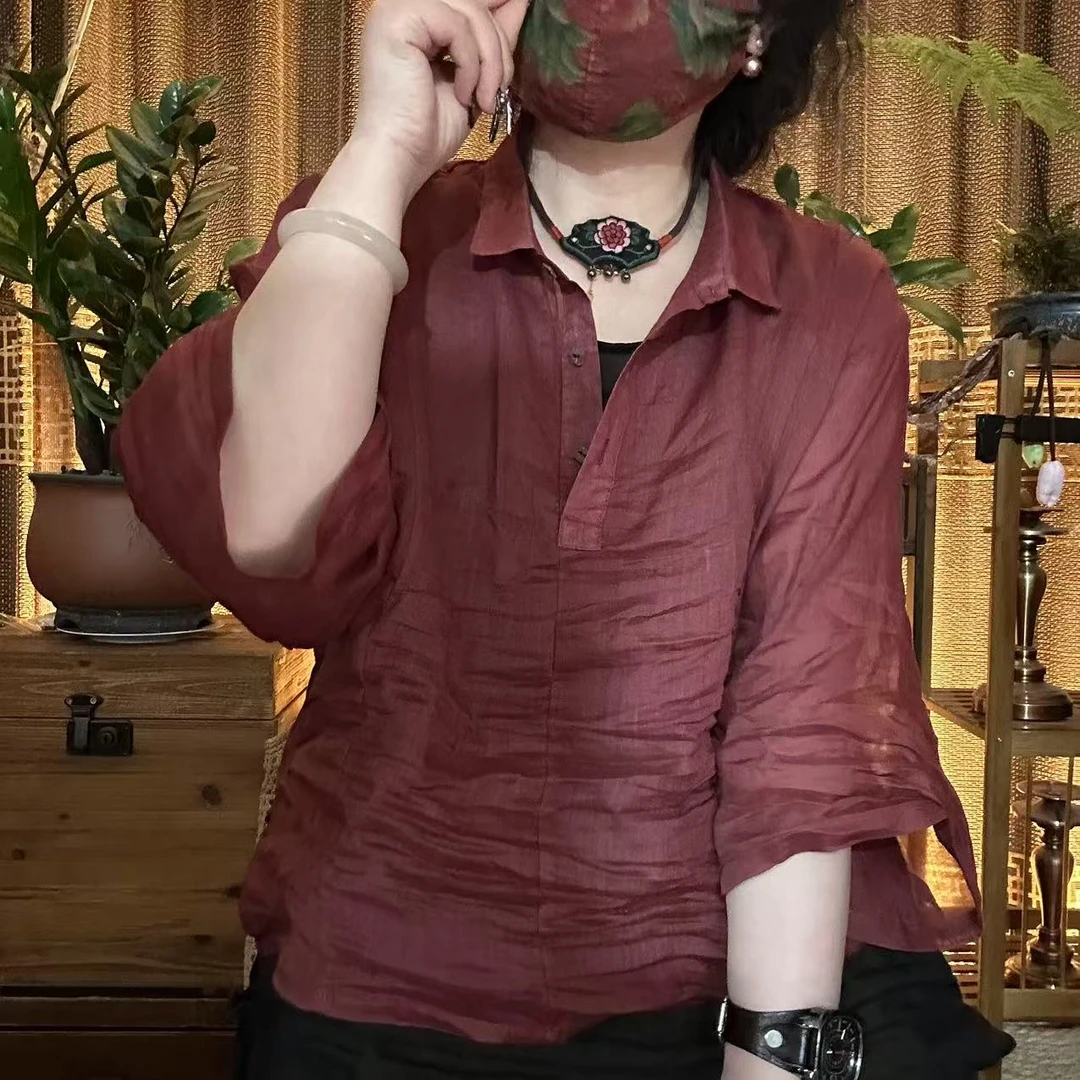 麻四--原创苎麻复古时尚百搭衬衫领上衣