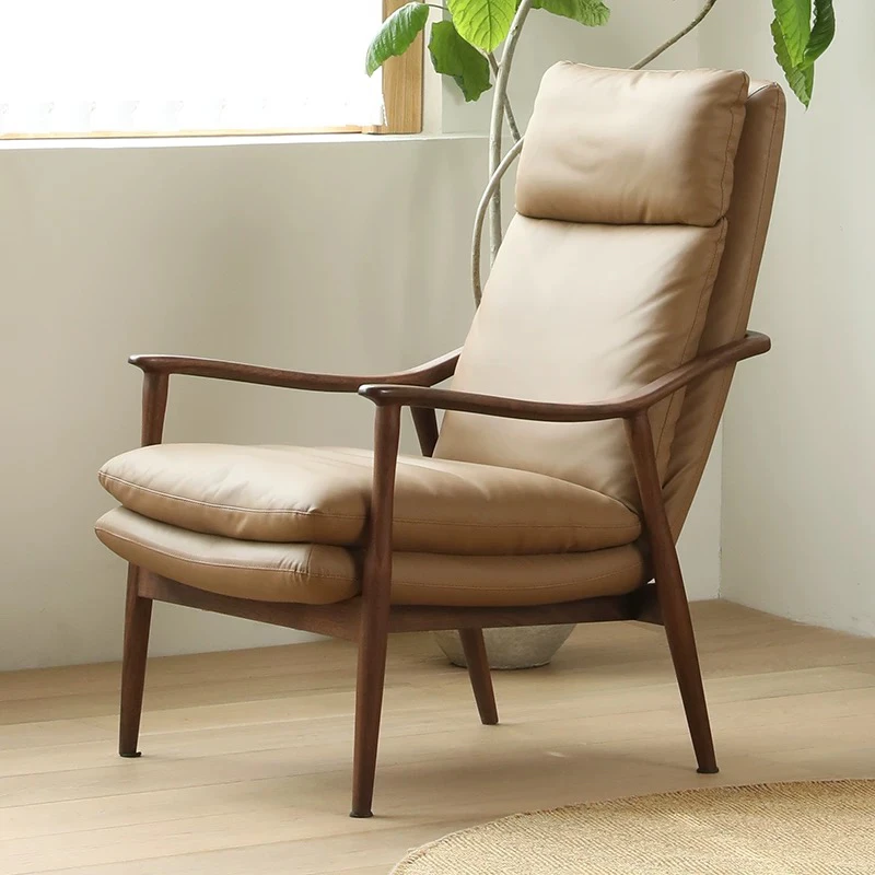 现代简约实木沙发椅北欧风格单人躺椅客厅休闲椅北美黑胡桃木椅