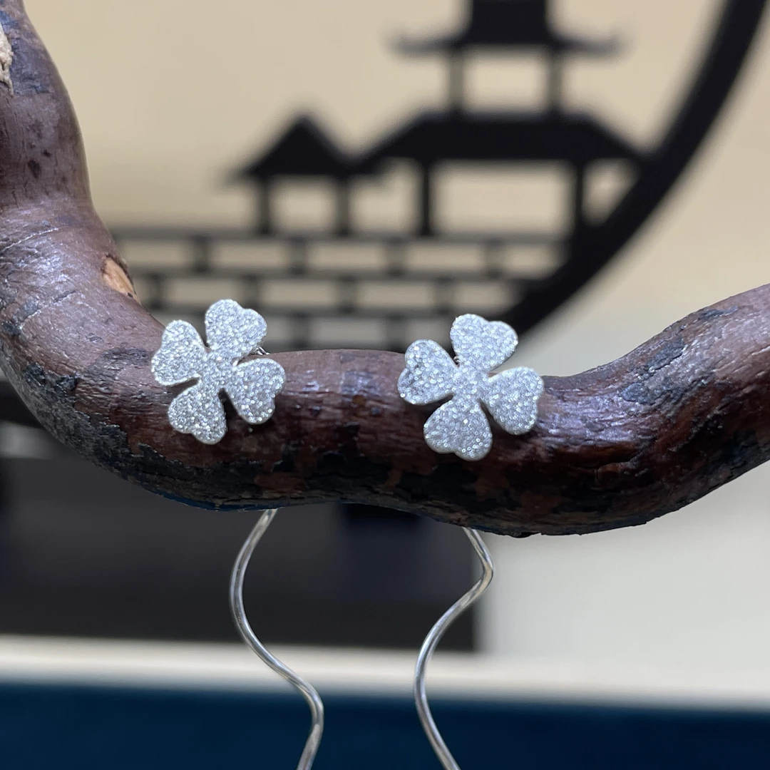 足银耳饰 43MM四叶草耳线 足银990