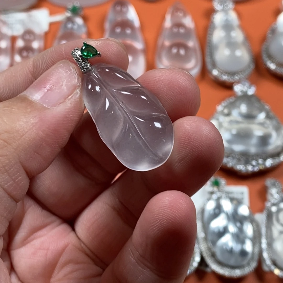 石英质玉银S925镶嵌颈饰叶子