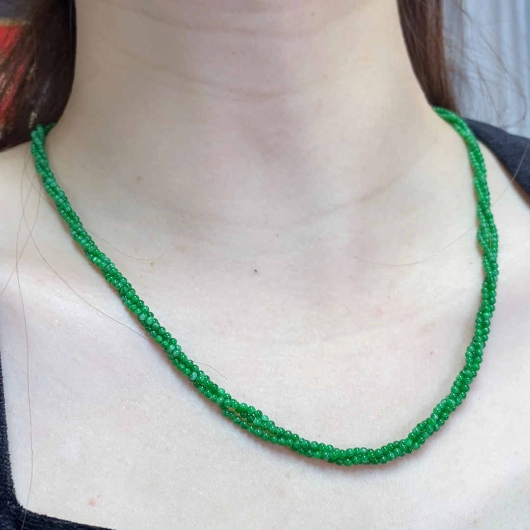 翡翠未镶嵌项链小米珠麻花链