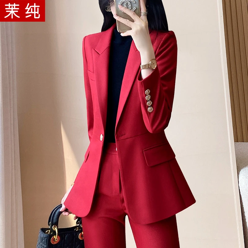 时尚洋气女红色盐系轻熟西装高级感高级感超好看的职业正装工作服