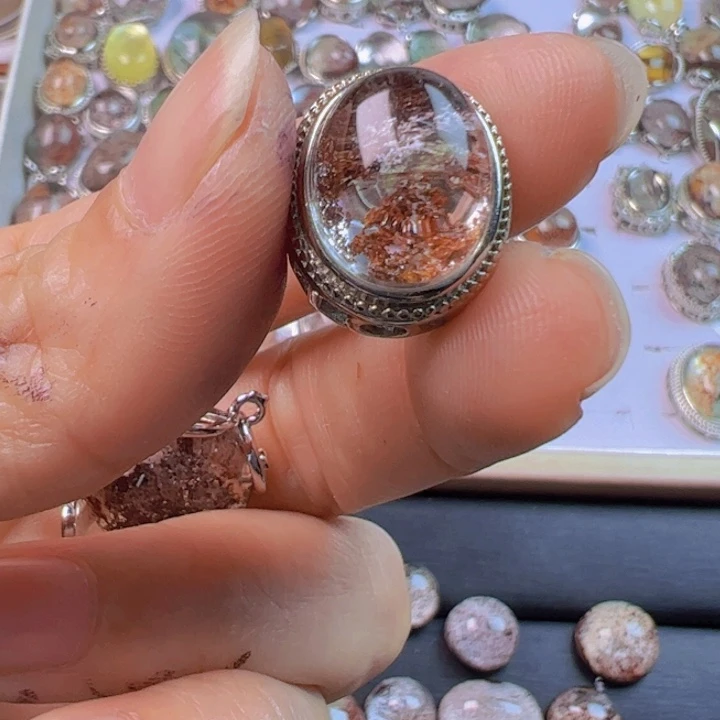 水晶手链银S800镀金镶嵌y***~