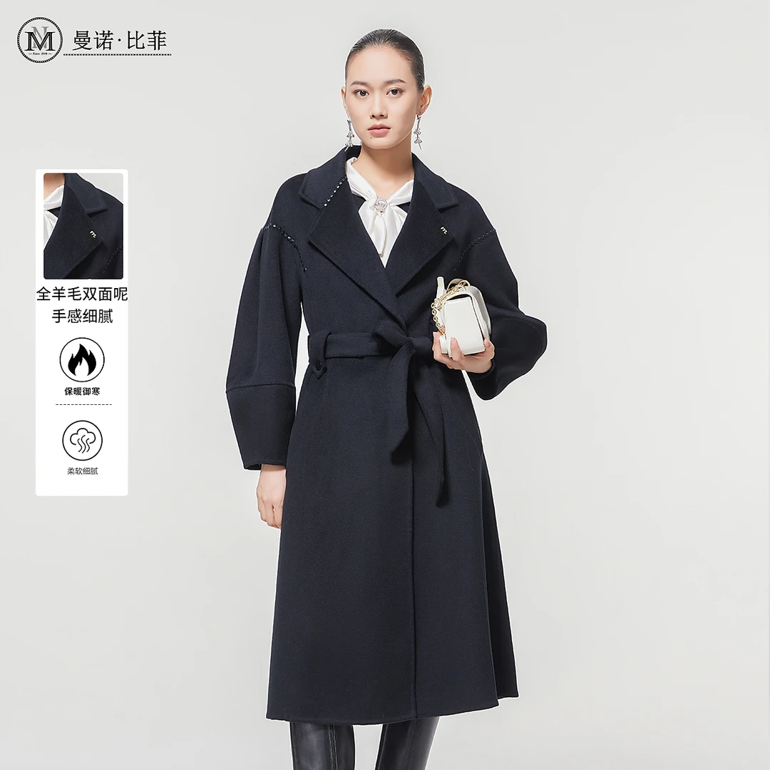 M-star冬季高级感系带显瘦中长款外套MEEG145066