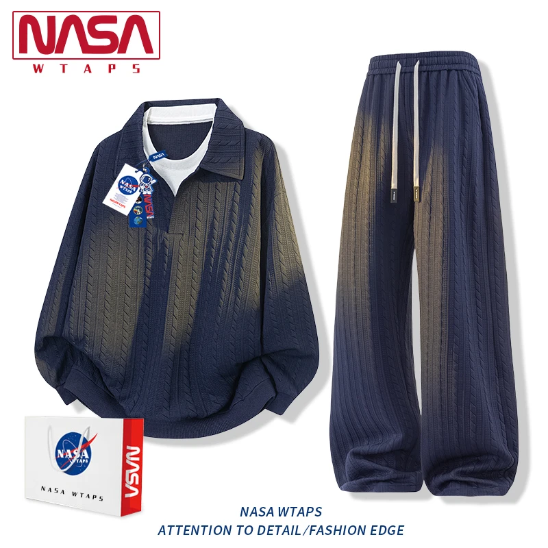 NASA WTAPS老钱风假两件休闲运动套装男款提花早秋季百搭运动一套