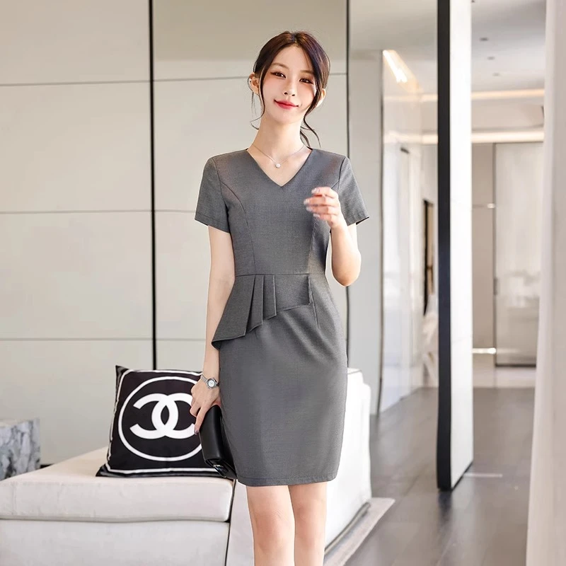 职业装显瘦夏季短袖时尚气质女神范珠宝店美容院工作服酒店连衣裙